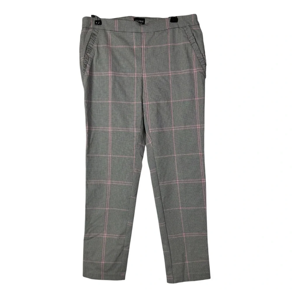 Flirtatious Black & Pink Houndstooth Straight Leg Dress Pants L